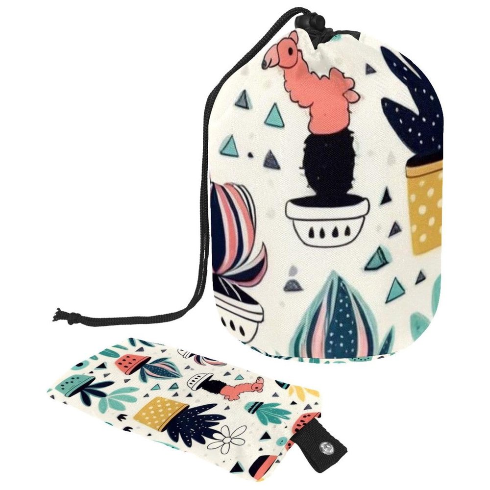 2PCS Colorful Cactus-3 Travel Cosmetic Bag Makeup Organizer, Drawstring Bathroom Cases - Cylindrical & Small Toiletry Bag