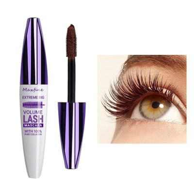 5D Waterproof Mascara Brown Smudge Proof and Hypoallergenic Long Lasting Curling and Thickening Silk Fiber Formula for Dramatic Volume and Length, Perfect for Sensitive Eyes and Everyday Wear