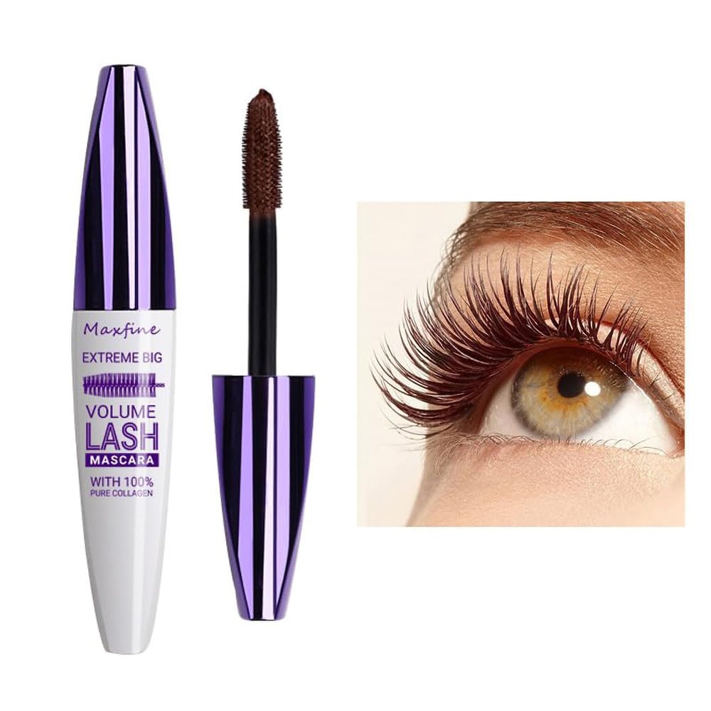 5D Waterproof Mascara Brown Smudge Proof and Hypoallergenic Long Lasting Curling and Thickening Silk Fiber Formula for Dramatic Volume and Length, Perfect for Sensitive Eyes and Everyday Wear