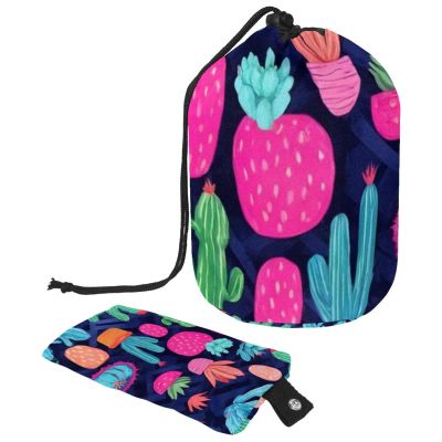 2PCS Colorful Cactus-16 Travel Cosmetic Bag: Your Ultimate Makeup Organizer & Bathroom Cases - With Drawstring, Cylindrical & Small Toiletry Bag