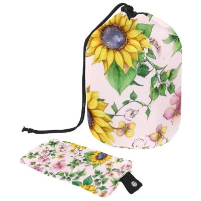 2PCS Artistic Sunflowers-291 Travel Cosmetic Bag Makeup Organizer, Drawstring Bathroom Cases - Cylindrical & Small Toiletry Bag