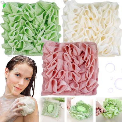Washcloth Loofah Combo, The Leeffa Loofah and Wash Cloth, Wash Cloth Loofah Combo, 2 in 1 Bath Loofah Sponge with Drawstring Washcloth, Loofah Bath Ball with Soft, Skin-Friendly Foam (3Pcs E)