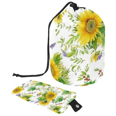 2PCS Aesthetic Sunflower-324 Travel Cosmetic Bag: Your Ultimate Makeup Organizer & Bathroom Cases - With Drawstring, Cylindrical & Small Toiletry Bag