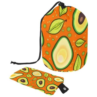 2PCS Green avocado-638 Travel Cosmetic Bag Makeup Organizer: Stylish Bathroom Cases with Drawstring, Cylindrical & Small Toiletry Bag