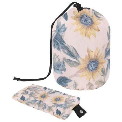 2PCS Aesthetic Sunflower-332 Travel Cosmetic Bag: Your Ultimate Makeup Organizer & Bathroom Cases - With Drawstring, Cylindrical & Small Toiletry Bag