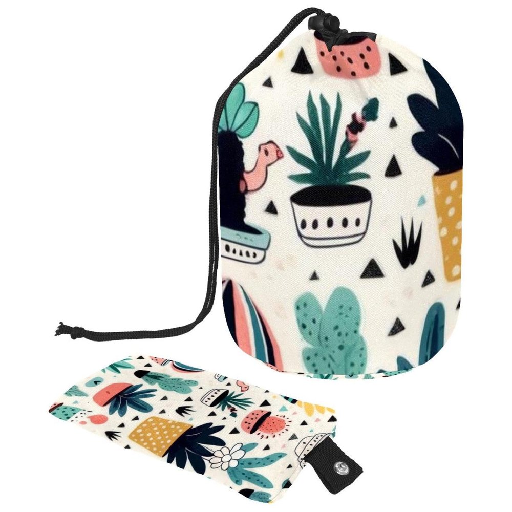 2PCS Colorful Cactus-2 Travel Cosmetic Bag Makeup Organizer: Stylish Bathroom Cases with Drawstring, Cylindrical & Small Toiletry Bag