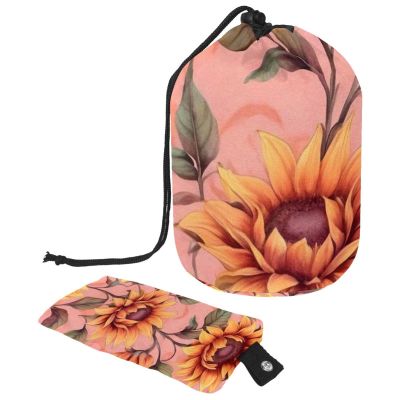 2PCS Aesthetic Sunflower-320 Travel Cosmetic Bag: Your Ultimate Makeup Organizer & Bathroom Cases - With Drawstring, Cylindrical & Small Toiletry Bag