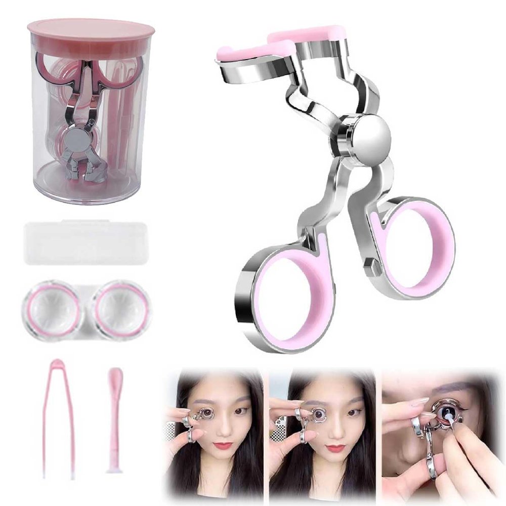 Contact Lens Applicator Tool,Color Contact Lenses Wearing Aids,Contacts Lens Helper,Eye Contact Removal Tweezers,Eye Opener With Contact Lens Case,Contact Lenses Remover And Insertion Tool (Pink)
