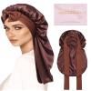 AWAYTR Long Silk Bonnet for Sleeping - 100% Mulberry Silk Bonnet for Women Long Hair Sleep Cap with Elastic Tie Band (Brown) view 1