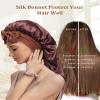 AWAYTR Long Silk Bonnet for Sleeping - 100% Mulberry Silk Bonnet for Women Long Hair Sleep Cap with Elastic Tie Band (Brown) view 3