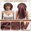 AWAYTR Long Silk Bonnet for Sleeping - 100% Mulberry Silk Bonnet for Women Long Hair Sleep Cap with Elastic Tie Band (Brown) view 4
