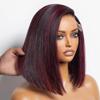 oulaer 1b99J Dark Red Highlights Side Part Glueless Lace Bob Wig 13x6 HD Lace Front Human Hair Wig Pre Plucked with Baby Hair 150% Density 8Inch view 1