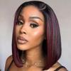 oulaer 1b99J Dark Red Highlights Side Part Glueless Lace Bob Wig 13x6 HD Lace Front Human Hair Wig Pre Plucked with Baby Hair 150% Density 8Inch view 3