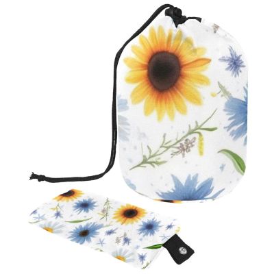 2PCS Yellow Sunflower-225 Travel Cosmetic Bag Makeup Organizer Bag Bathroom Cases Toiletry Bag with Drawstring (Cylindrical bag and small bag)