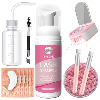 SVECKE Lash Shampoo Kit, 2 fl.oz / 60ml Eyelash Cleanser, Eyelash Shampoo for Lash Extensions, Lash Cleaning Kit with Lash Fan Dryer, Eyelash Remover for Salon and Home Use