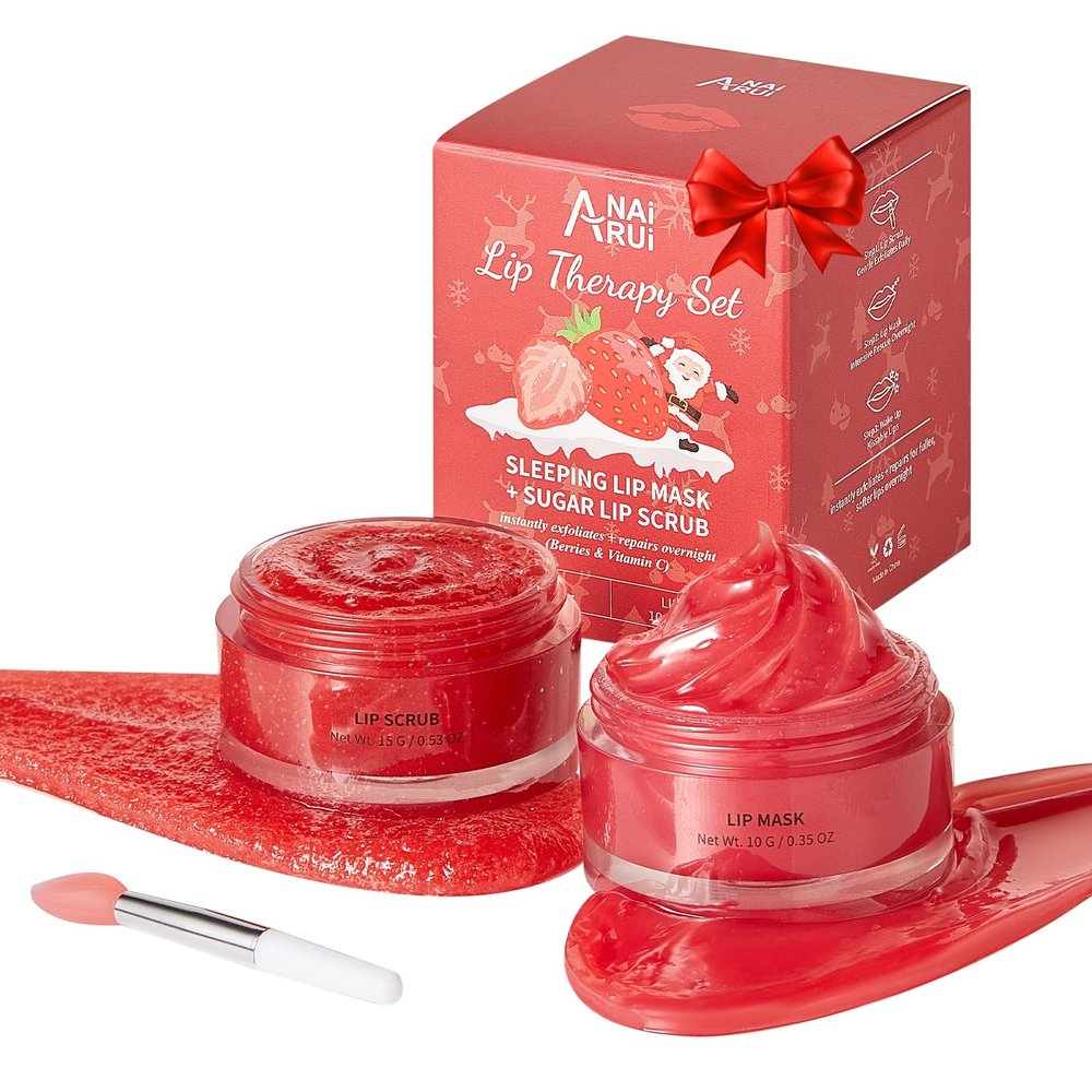 ANAI RUI Lip Scrub and Mask Set, Lip Exfoliator Scrub and Moisturizer Gift, Lip Scrubber Exfoliator & Sugar Lip Scrub with Vitamin C, Mini Gifts For Women, Lip Care Products