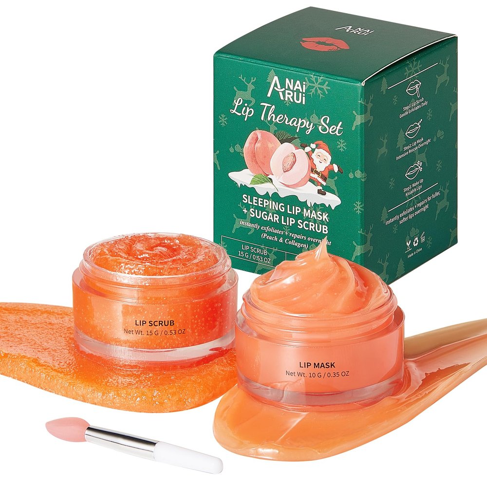 ANAI RUI Lip Scrubber Exfoliator & Lip Balm Hydrating, Lip Exfoliator Scrub and Moisturizer, Lip Sleeping Mask for Dry Dark Lips, Sugar Scrub Set, Lip Care Set For Teen Girls