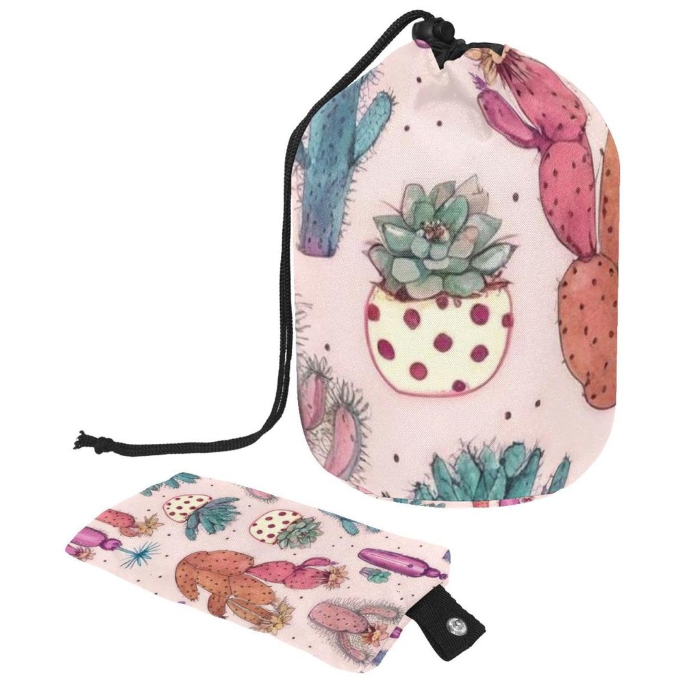 2PCS Colorful Cactus-20 Travel Cosmetic Bag: Your Ultimate Makeup Organizer & Bathroom Cases - With Drawstring, Cylindrical & Small Toiletry Bag