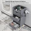 OmySalon Salon Station, 4 -Layer Beauty Barber Salon Styling Station Organizer Equipment, Hair Stylist Storage Cabinet with 2 Hair Dryer Holders, 4 Drawers and Raised Table Legs, Grey view 4