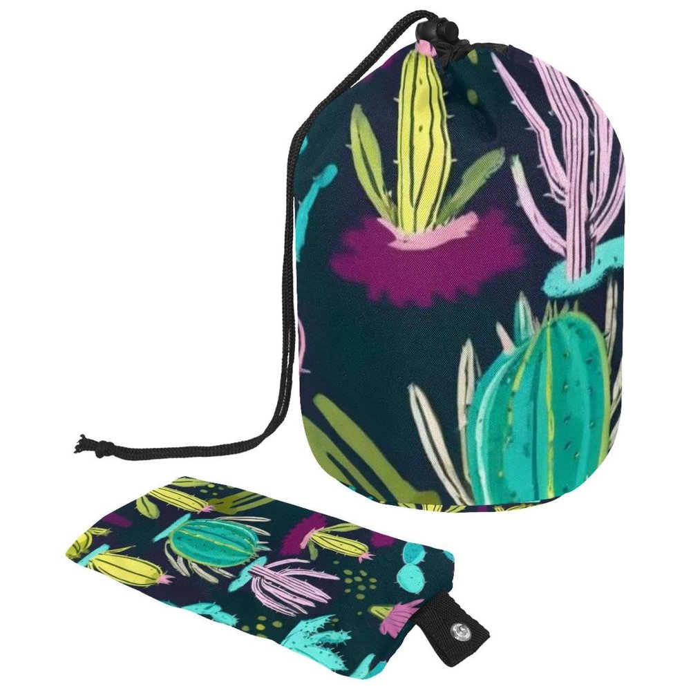 2PCS Colorful Cactus-34 Travel Cosmetic Bag Makeup Organizer: Stylish Bathroom Cases with Drawstring, Cylindrical & Small Toiletry Bag
