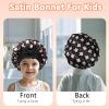IJRPLM 3 Pcs Satin Bonnet for Kids,Kids Hair Bonnet for Sleeping,3 Cute Patterns Soft Kids Satin Bonnet,Baby Silk Bonnet with Tie Band for Under 5 Years Girls Boys Toddler(Pink/Black/Beige) view 3