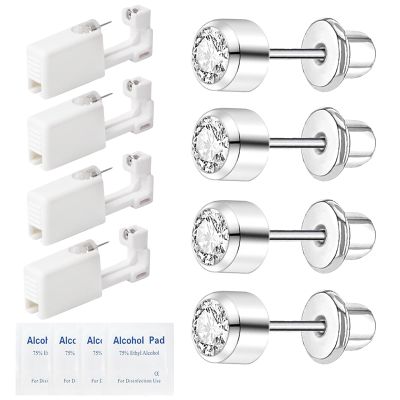 4 Pack Ear Piercing Kit - Disposable Ear Piercing Gun Cartilage Piercing Tools At Home Self Ear Piercer Kit with Earrings Stud 3mm 4mm (S216-4mm-4)