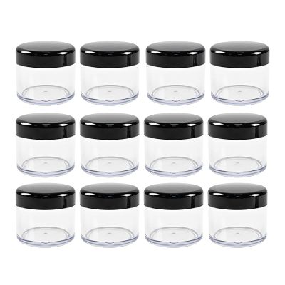 12 Pcs 15ml/0.5oz Small Travel Containers Clear Plastic Cosmetic Jar Refillable Roun for Beauty Lotion Cream Products Sample Bottles Black Plastic With Screw on Lid Container