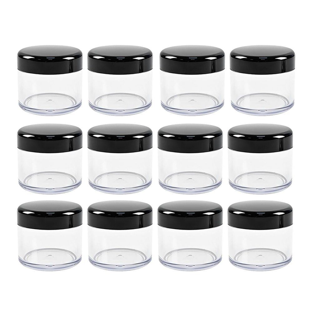 12 Pcs 15ml/0.5oz Small Travel Containers Clear Plastic Cosmetic Jar Refillable Roun for Beauty Lotion Cream Products Sample Bottles Black Plastic With Screw on Lid Container