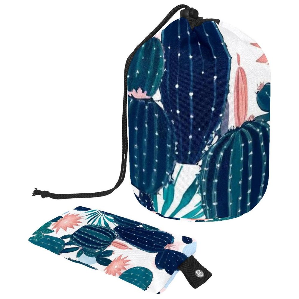 2PCS Colorful Cactus-42 Travel Cosmetic Bag Makeup Organizer: Stylish Bathroom Cases with Drawstring, Cylindrical & Small Toiletry Bag