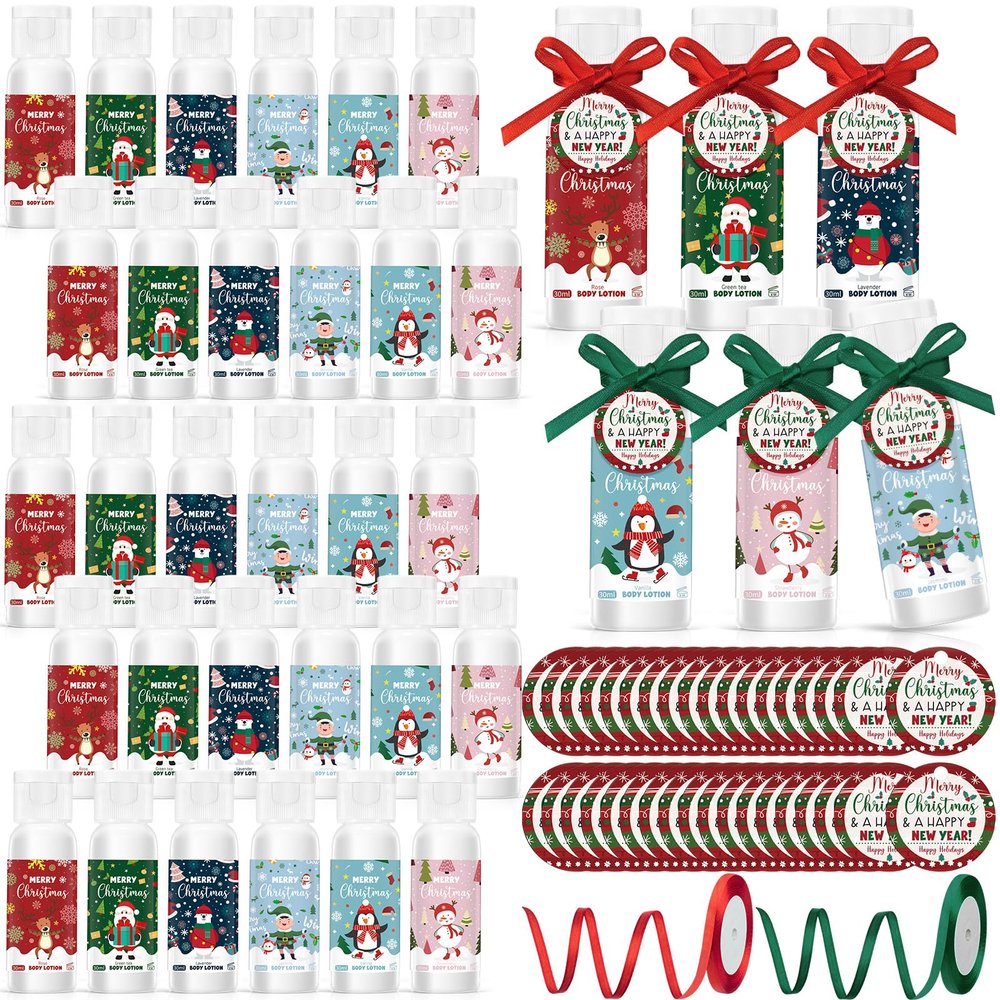 Dimsile 36 Set Christmas Hand Cream Gift Moisturizing Hand Lotion for Women Travel Size Lotion for Christmas Party Favors with Card for Xmas Mother Teacher Stocking Stuffer