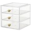 AJIODA Makeup Drawer Organizer Box with 3 Drawers, Acrylic Cosmetic Display Case Vanity Organizer Jewelry Storage Box Stackable Storage for Cosmetics, Skin Care, Bathroom, Countertop, Gold Handle view 1