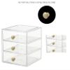 AJIODA Makeup Drawer Organizer Box with 3 Drawers, Acrylic Cosmetic Display Case Vanity Organizer Jewelry Storage Box Stackable Storage for Cosmetics, Skin Care, Bathroom, Countertop, Gold Handle view 3