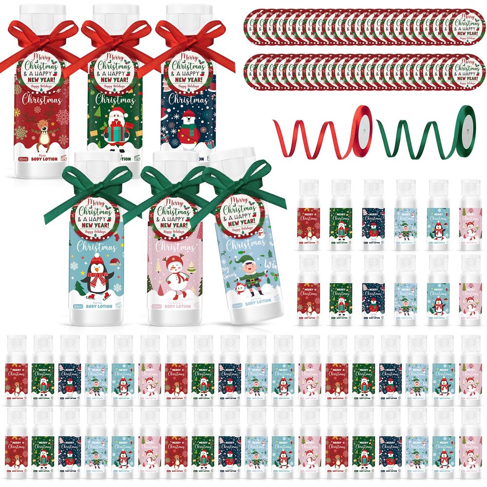 Dimsile 48 Set Christmas Hand Cream Gift Moisturizing Hand Lotion for Women Travel Size Lotion for Christmas Party Favors with Card for Xmas Mother Teacher Stocking Stuffer