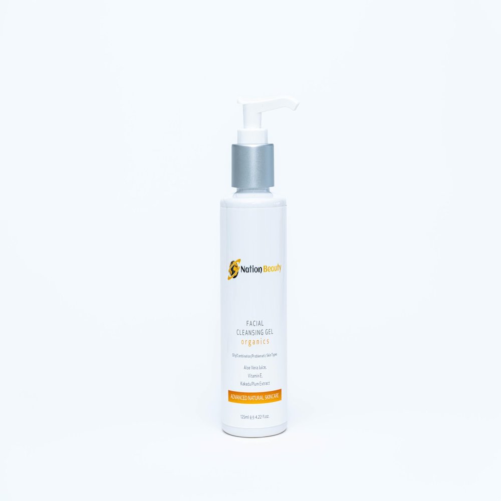 Nation Beauty Organic Facial Cleansing Gel, 4.22 fl oz, with Aloe Vera Juice, Vitamin E