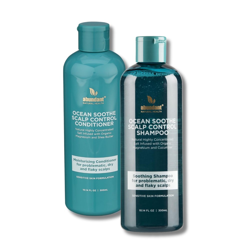 Abundant Natural Health Ocean Soothe Scalp Control Shampoo & Conditioner Bundle with Concentrated Magnesium Salt and Cucumber Juice to Hydrate Dry, Flaky Scalps, Nourish Hair Follicles, 300mL ea