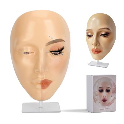 CHADWICK 5D makeup Practice Face Board, Silicone Makeup Mannequin Face, Reusable Beginner Practice Eye Makeup Face for Makeup Artist, Girl's Gift Or Professionals (golden wheat)