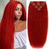 Clip in Hair Extensions Real Human Hair 8pcs 120g Red color Remy Hair Extensions Kinky Straight Clip ins Double Weft Human Hair Clip in Extensions for Women 22inch view 1