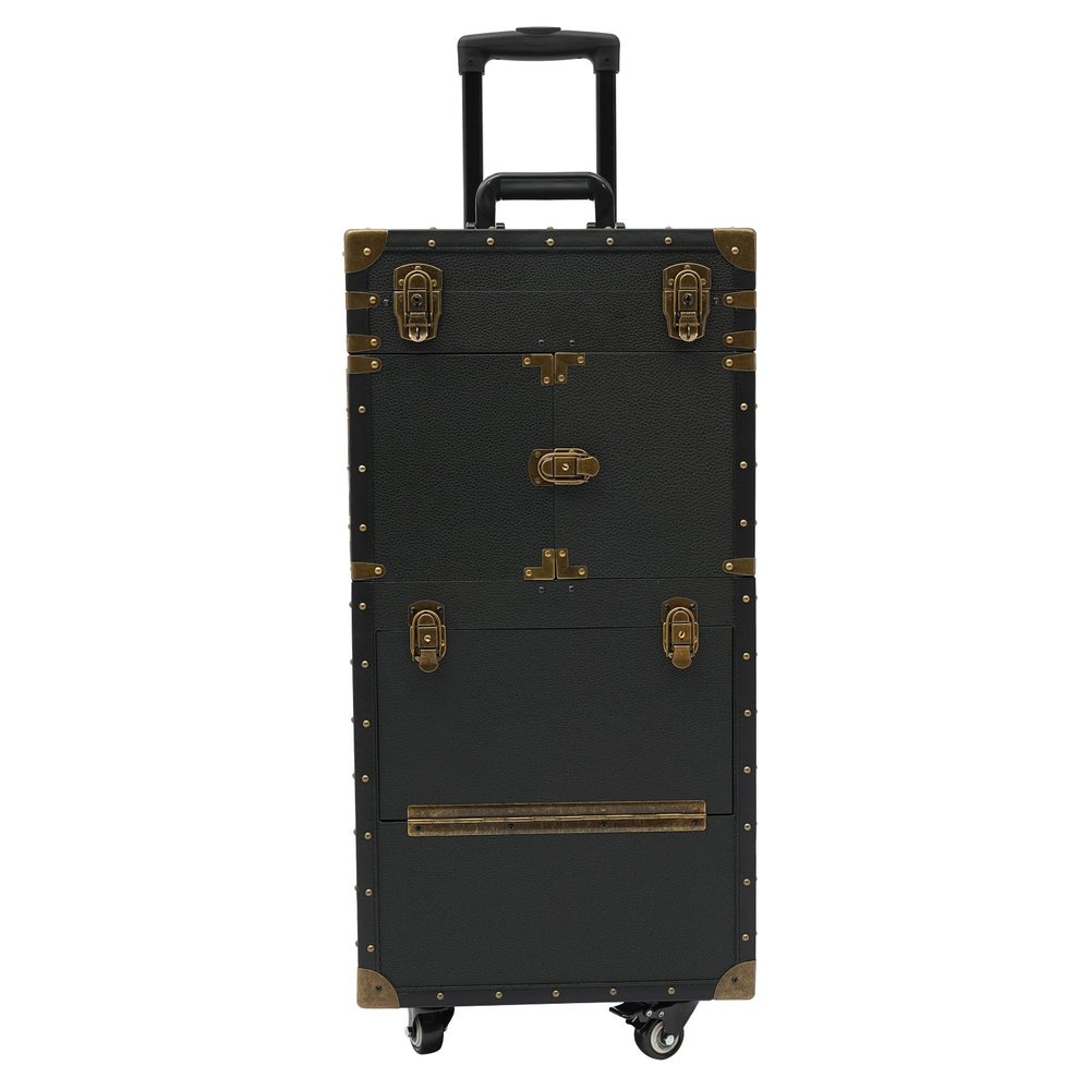 Blisiour Rolling Makeup Train Case Lockable Portable Cosmetic Beauty Salon Organizer Trolley Travel Hair Stylist Case with Hair Dryer Holder & Handle (Black)
