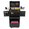 Blisiour Rolling Makeup Train Case Lockable Portable Cosmetic Beauty Salon Organizer Trolley Travel Hair Stylist Case with Hair Dryer Holder & Handle (Black) view 2
