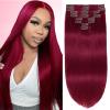 Clip in Hair Extensions Real Human Hair, 99J Burgundy 16inch 110g Long Straight Silky Hair Extensions Real Human Hair 8pcs Double Weft Handmade Per Set with 18clips Clip on Extensions view 1