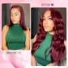 Clip in Hair Extensions Real Human Hair, 99J Burgundy 16inch 110g Long Straight Silky Hair Extensions Real Human Hair 8pcs Double Weft Handmade Per Set with 18clips Clip on Extensions view 2
