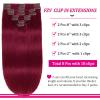 Clip in Hair Extensions Real Human Hair, 99J Burgundy 16inch 110g Long Straight Silky Hair Extensions Real Human Hair 8pcs Double Weft Handmade Per Set with 18clips Clip on Extensions view 4