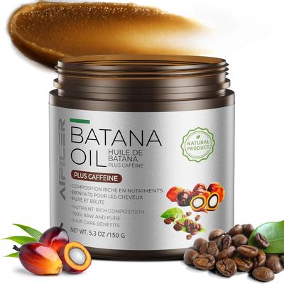 AIPILER Batana Oil for Hair Strenthening: Dr Sebi 100% Pure and Raw Honduras Hair Treatment Oil - Pre or Post Shower Hair care for Curly/Coily/Wavy Hair 5.3oz (Caffeine)