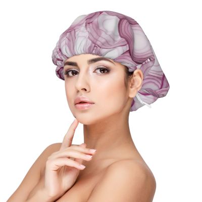 Slice Red Onion Rings Pattern Sleeping Cap Reusable Bath Cap Shower Cap for Women Long Hair