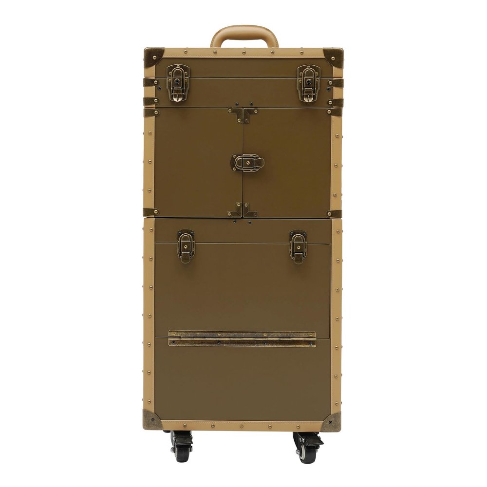 Blisiour Rolling Makeup Train Case Lockable Portable Cosmetic Beauty Salon Organizer Trolley Travel Hair Stylist Case with Hair Dryer Holder & Handle (Gold)