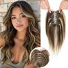 DUGPOB Brown Highlight Hair Toppers for Women Real Human Hair, 10 Inch Short Straight Toppers for Women With Thinning Hair, 360 3D, Birthday Gifts for Mom/Her, (4/27 Color) view 1