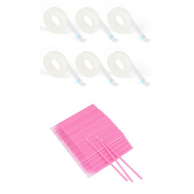 6 Rolls PE Micropore Medical Tape Roll, 1/2'' x 59 Yards Lash Tape, Eyelash Tape for Eyelash Extensions, 500PCS Cotton Swabs, Disposable Micro Applicators Brush for Makeup and Personal Care
