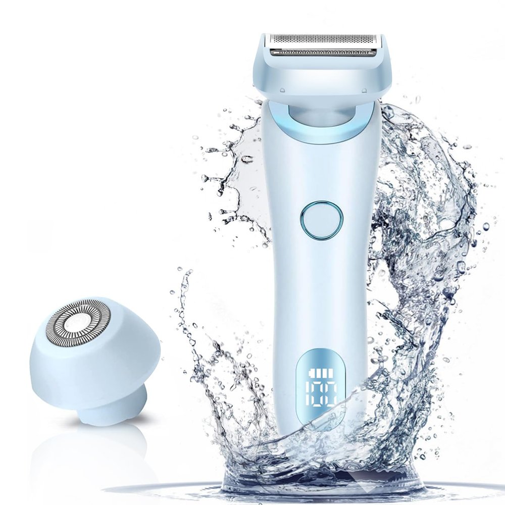 Electric Razors Shaver for Women, 2-in-1 Womens Electric Razor for Leg Arm Face, Cordless Bikini Trimmer for Women with Detachable Head, Painless,Wet & Dry,Ocean Blue