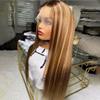oulaer Highlight Glueless Wig Pre Plucked Honey Blonde 13x4 Straight Transparent Lace Frontal Human Hair Wigs For Women Brazilian Virgin Hair Glueless Highlight Straight Lace Wig 150% Density 20Inch view 1