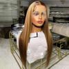 oulaer Highlight Glueless Wig Pre Plucked Honey Blonde 13x4 Straight Transparent Lace Frontal Human Hair Wigs For Women Brazilian Virgin Hair Glueless Highlight Straight Lace Wig 150% Density 20Inch view 3